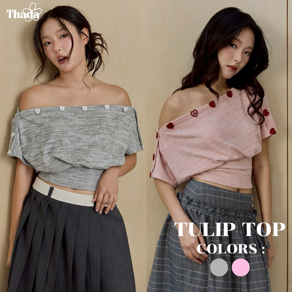 THADA.CO l "TULIP TOP" เสื้อดีเทลกระดุมหัวใจผ้าคาร์ดิแกน