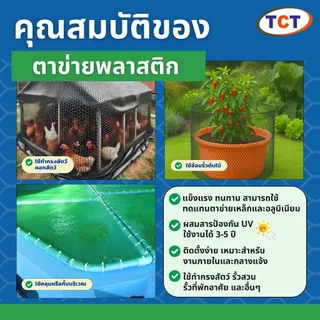 🏡TCT ตาข่ายพลาสติก * ซื้อ 4 แถม 2 * 📌 ตาข่ายแข็ง ตาข่ายล้อมรั้ว ตาข่ายล้อมไก่ ตาข่ายpvc ทนทาน ใช้งานได้นาน (0.9x30ม.)