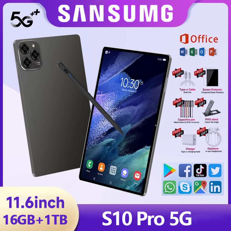 【ซื้อ1แถม9+แป้นพิมพ์ฟรี】2025NEW S10 Pro 11.8นิ้ว 5G แท็บเล็ต Tablet RAM16GB ROM1TB Tablet 12000mAh แ