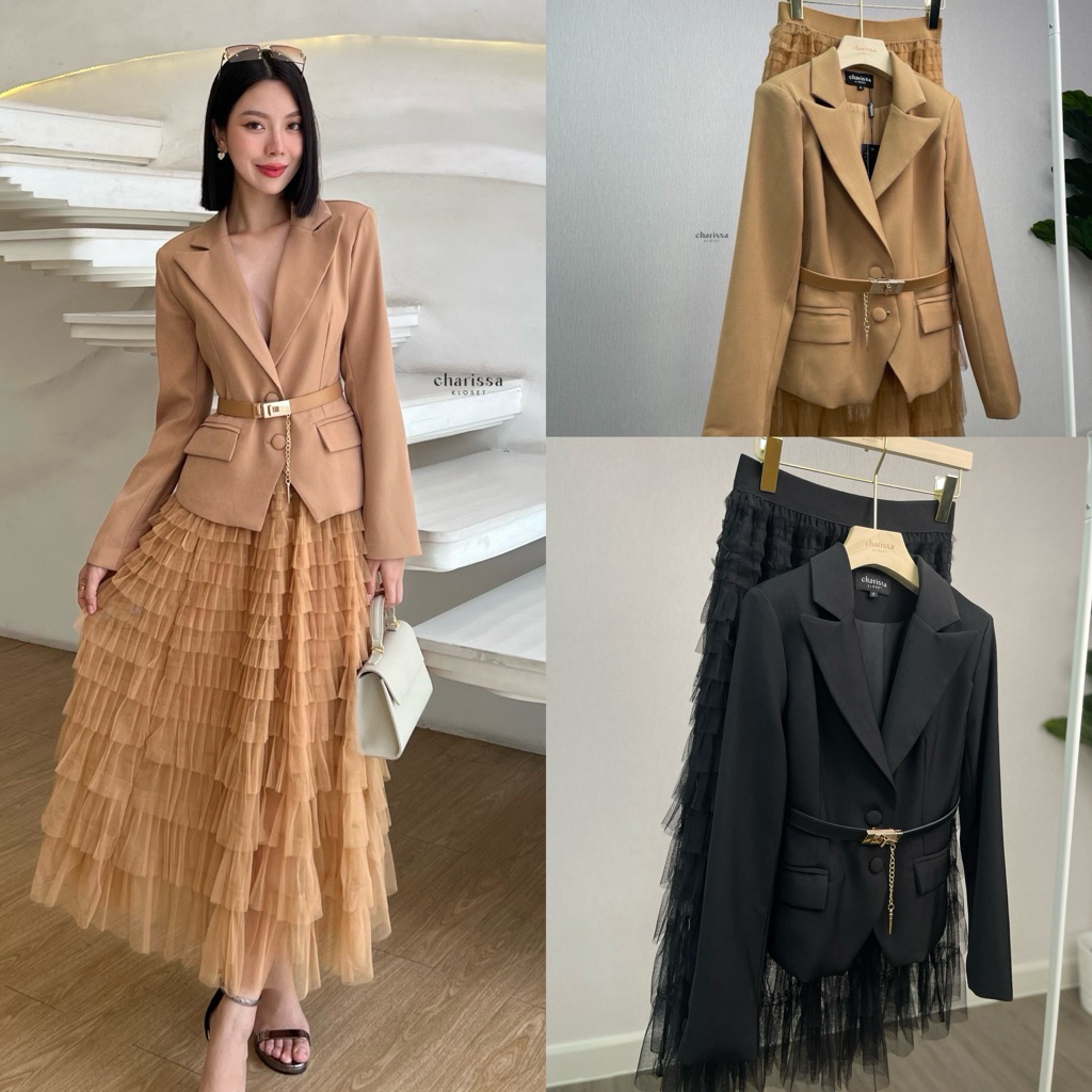 set Blazer+Skirt +เข็มขัด ลุคสวยผู้ดีสุดดด
