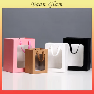 ถุงของขวัญหน้าต่างใสพรีเมียม สำหรับห่อตุ๊กตา/ช่อดอกไม้ กระดาษแข็งทนแรงไม่ขาดง่าย งานเทศกาลและงานแฮนด์เมด