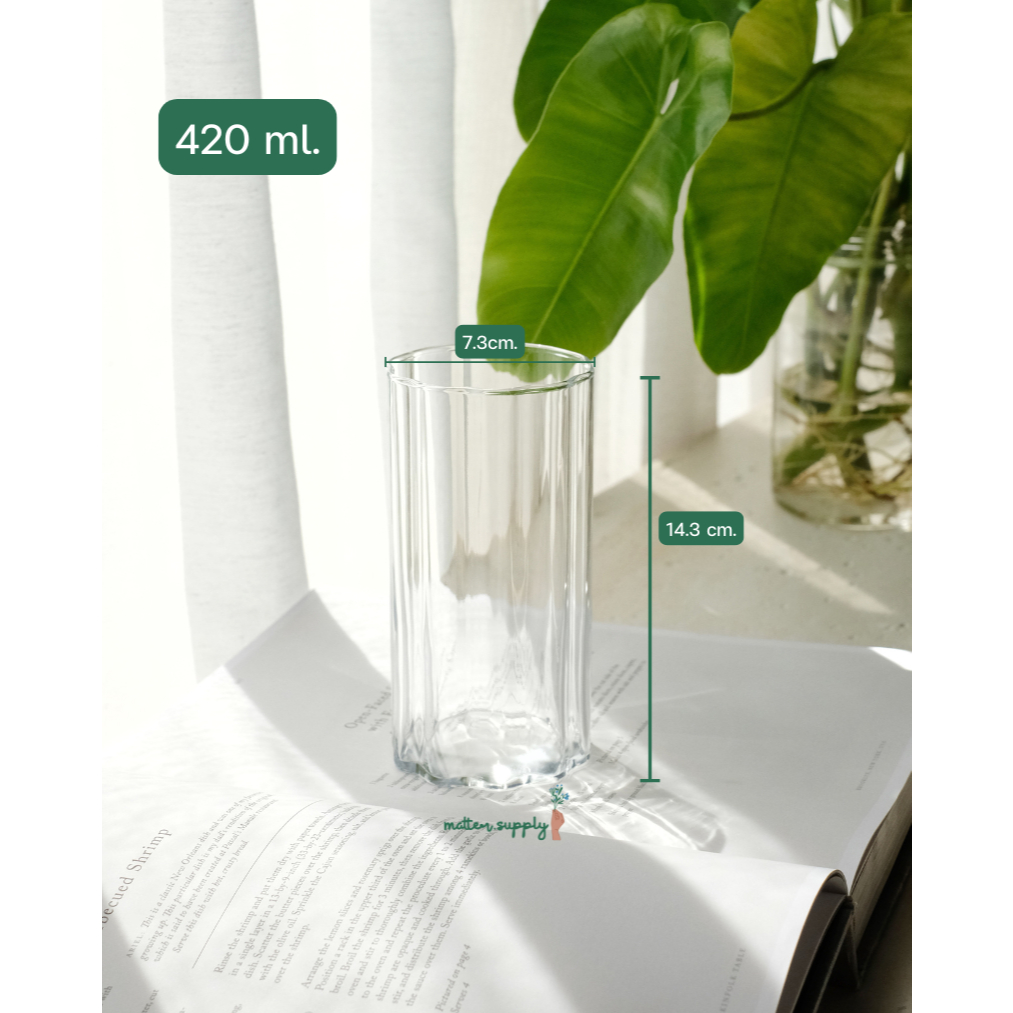 Petal glass แก้ว ใส ทรงสูง ลายลอน น้ำ กาแฟ รูปที่ 3