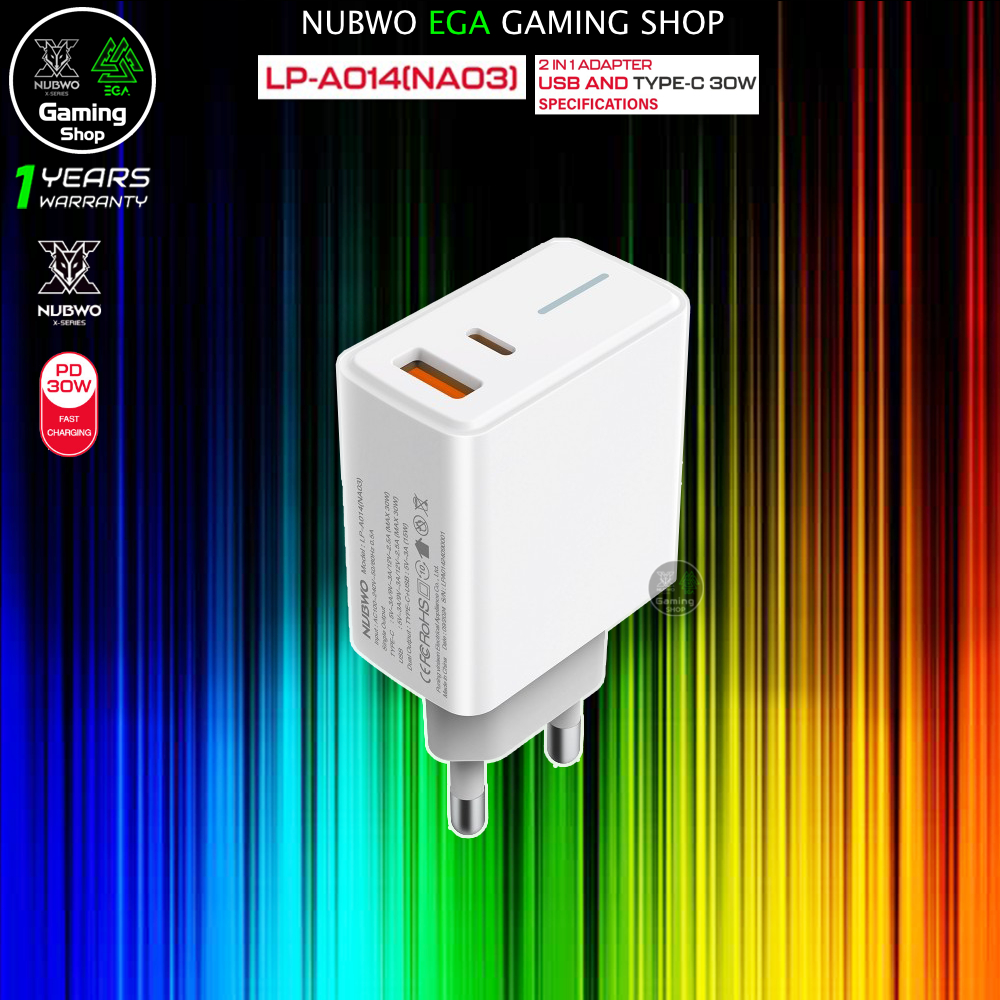 🎮 GAMING NUBWO LP-A014 (NA03) Adapter Fast Charging USB+PD 30W อะแดปเตอร์ หัวชาร์จ ชาร์จไฟแบบเร็ว มี มอก.