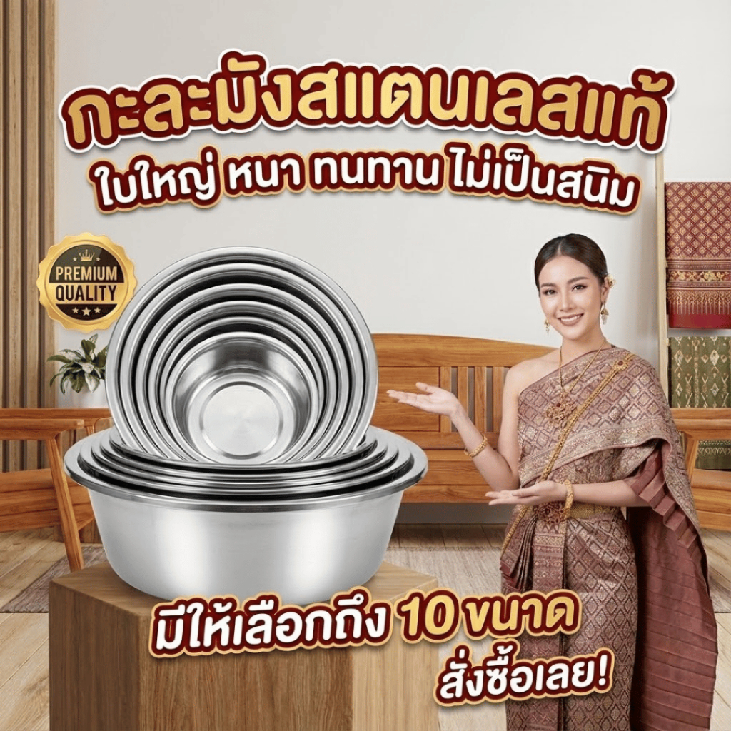 กะละมังสแตนเลสขนาดใหญ่ กะละมังหนาและสูง กะละมังซักผ้า ขนาดใหญ่ ไม่เป็นสนิม มี10ขนาดให้เลือก ใหญ่มาก