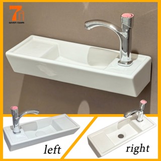 【มีจำหน่ายแล้ว】 สี่เหลี่ยมขนาดเล็กแขวนเซรามิกอ่างล้างหน้าสีข…