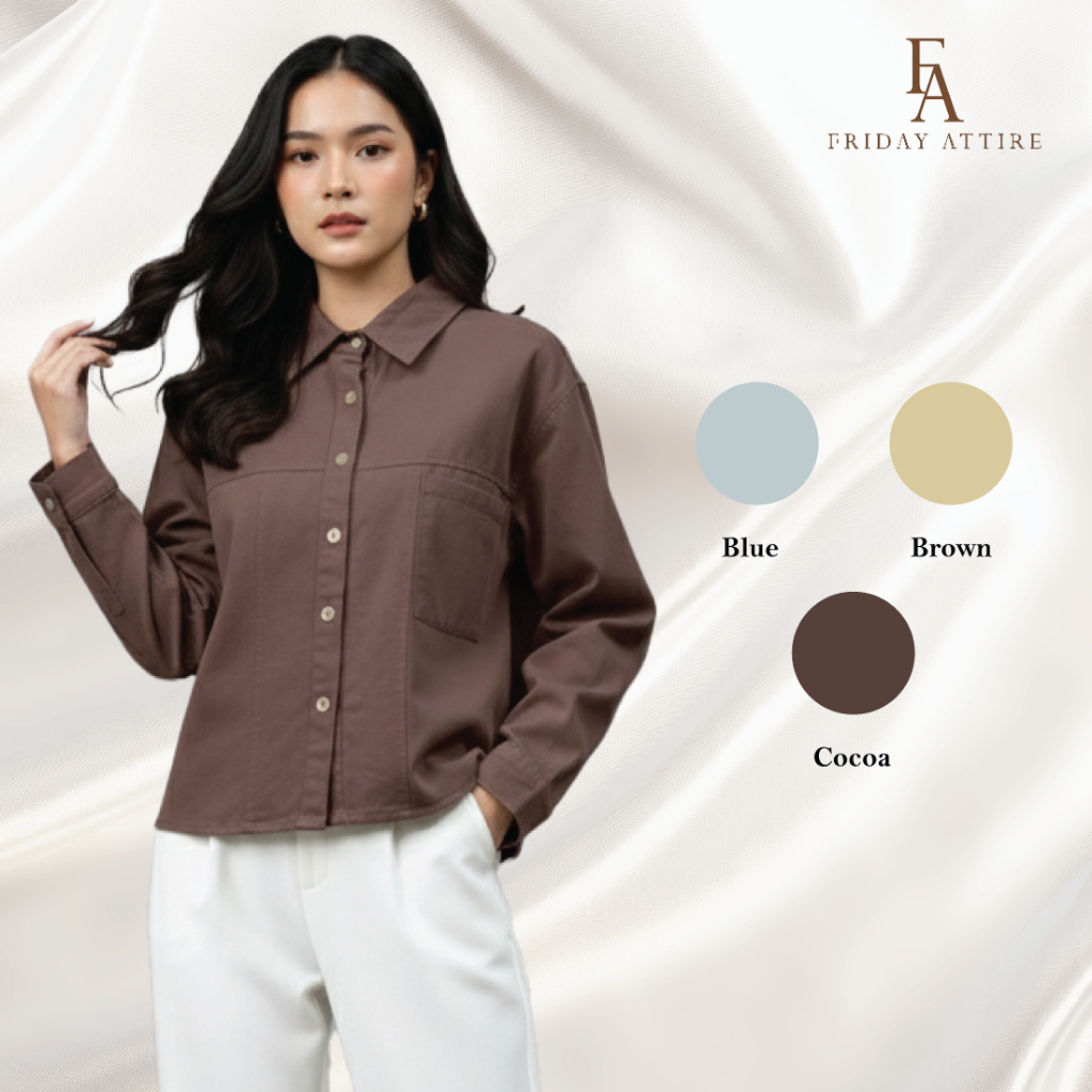 Friday Attire เสื้อคอปกแขนยาวแต่งกระเป๋าหน้า (FT-094)