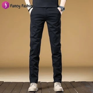 Fancy Fashion กางเกงชิโน่ผ้ายืดสำหรับผู้ชาย ไม่ต้องรีด ทรงสลิมฟิต กางเกงขายาวทรงตรงลำลอง