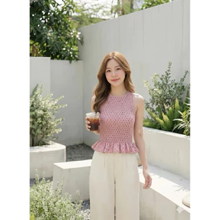 Mimory Dot Top — เสื้อแขนกุด ลายดอทสม็อคสุดน่ารัก ทรงฮิตงานน่ารัก