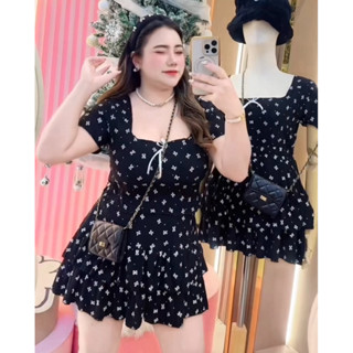 ⭐️SETเสื้อคอเหลี่ยมโบว์+กระโปรงกางเกงโบว์⭐️#สาวอวบ#งานเซ็ต