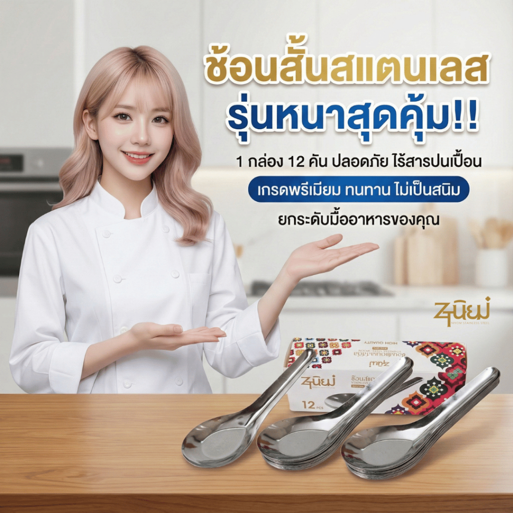 ช้อนสั้นสแตนเลส รุ่นหนา🔥พร้อมส่ง🔥สุดคุ้ม!! 1กล่อง12คัน ช้อนของหวาน ช้อนข้าว ปลอดภัย ไร้สารปนเปื้อน