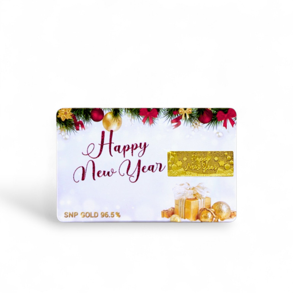 SSNP ทองแท้ 96.5% แผ่นทองน้ำหนัก 0.2 กรัม ลาย Happy New Year ของขวัญปีใหม่ (มีใบรับประกันให้ทุกชิ้น)