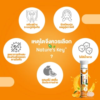 [ส่งไวมาก]Nature's Key Vitamin C วิตามินซีและสังกะสีแบบเม็ดฟู่ เสริมภูมิคุ้มกัน ไม่มีน้ำตาล วิตามินซีเม็ดฟู่ รสส้ม