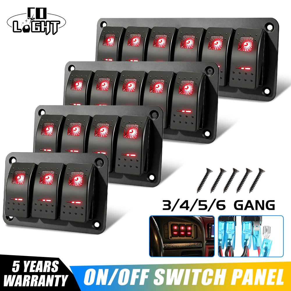 🚚ชุดแผงสวิตช์โยกเรือ LED สีฟ้า 2/3/4/5+1 พอร์ตชาร์จ USB คู่กันน้ำมารีน 12V 24V 4.8A