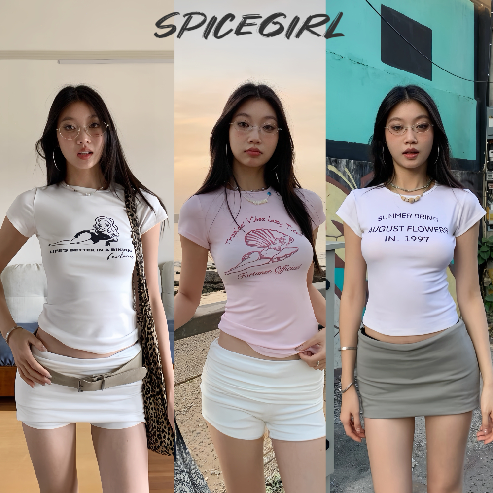 ⭐SG⭐พร้อมส่ง🚚 เสื้อยืดผู้หญิง แขนสั้น ออกแบบลายพิมพ์ ฝ้าย100% ยืดหยุ่นสูง มีสามแบบให้เลือกได้ สีชมพู สีขาว ใส่สบาย