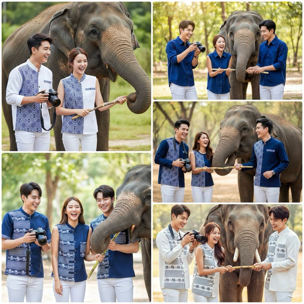 เสื้อพื้นเมืองคู่คอจีนสีขาวกรมลายไทย