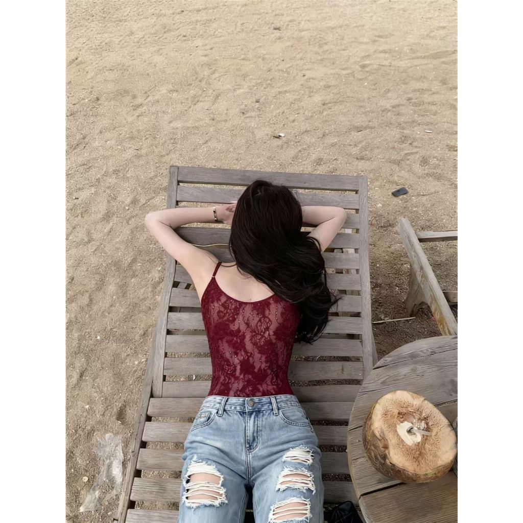 Sosexy【พร้อมส่ง】บอดี้สูทสายเดี่ยวลายลูกไม้ งานใหม่ มี3สี - รูปที่ 4