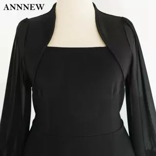 ANNNEW เดรสทำงานผ้ายืดมูลเวฟคอปีนชีฟอง 2988R