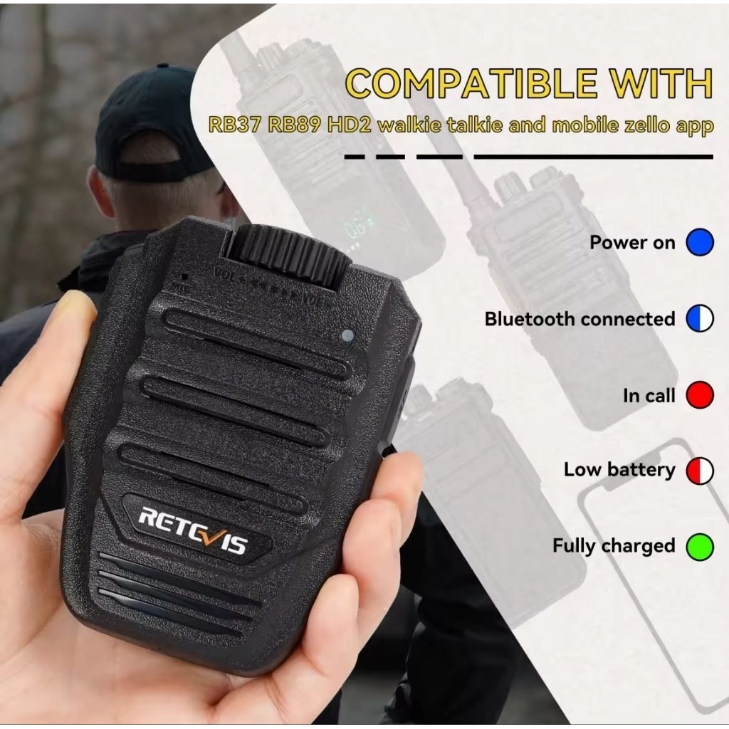 Retevis ไมโครโฟนลำโพงรีโมทบลูทูธไร้สาย HWN001สำหรับ zello Ts3