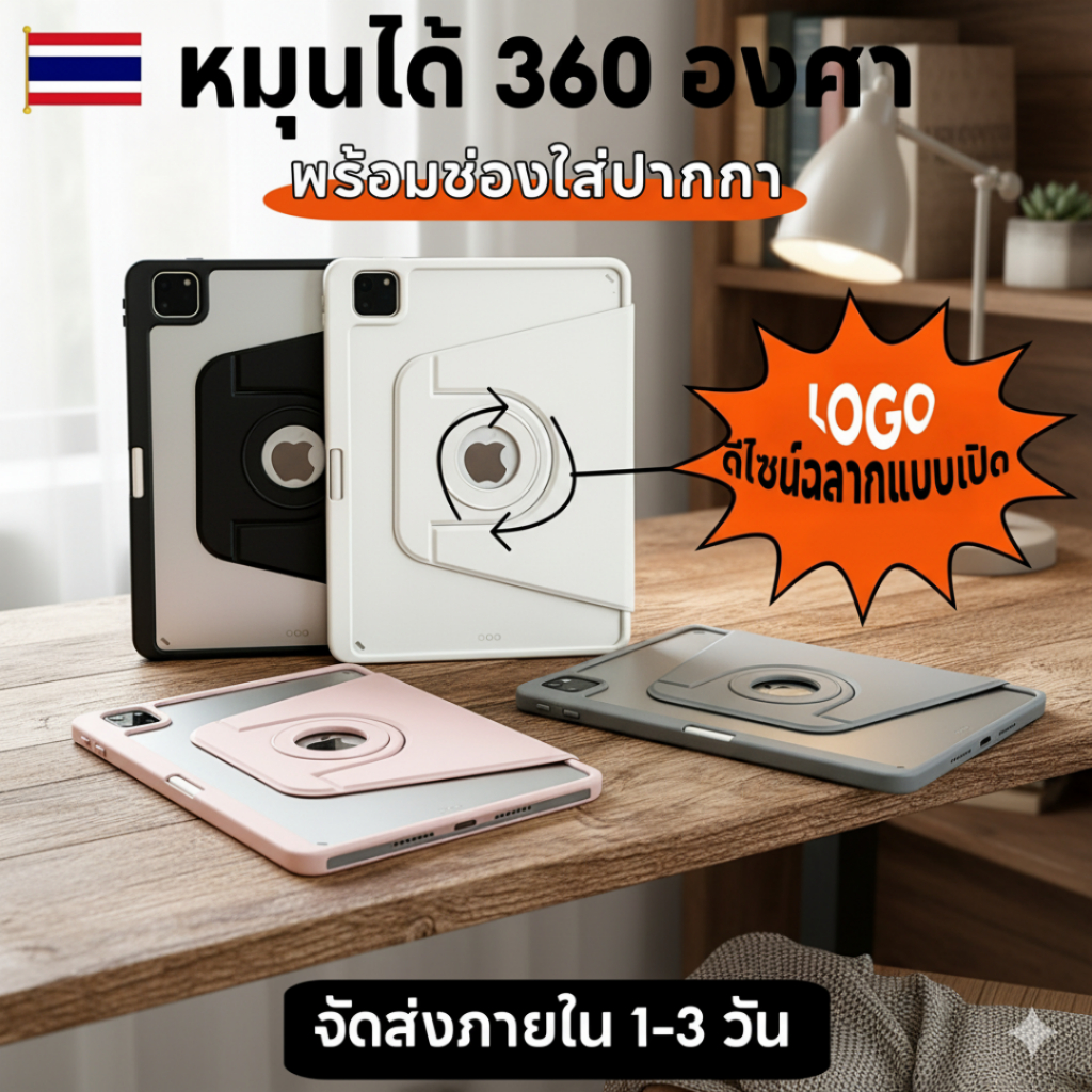 เคสไอแพด3พับ หมุนได้รอบด้าน 720Rotatable Foldbleอะครีลิค case for ipad air4/5/6/7/8 10.9 ipad pro11 gen7/8/9/11เคสไอแพด