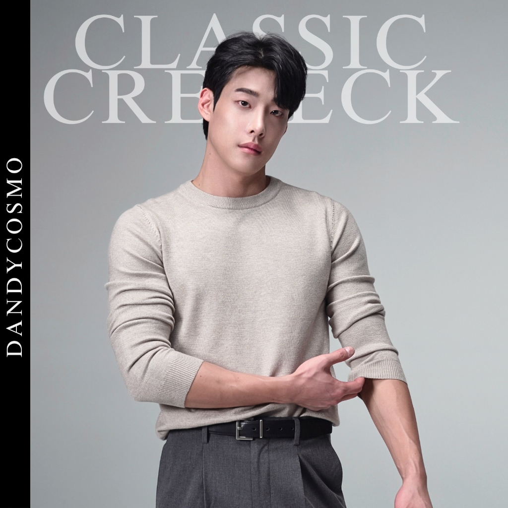 DANDY COSMO | เสื้อสเวตเตอร์ เสื้อขนสัตว์ เสื้อไหมพรมผู้ชาย คอเต่า แขนยาว ไหมพรมคอเต่าผู้ชาย Classic Crew Neck คอธรรมดา