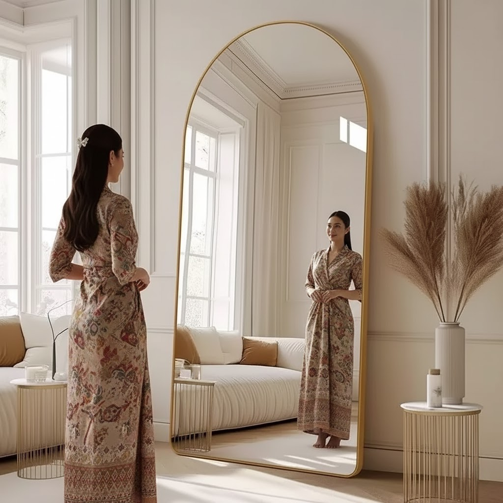 【รถผู้ขาย ส่งฟรี】MOK กระจกเต็มตัว 185*98CM ช่วยเสริมความสูงและผอม พร้อมขาตั้งและสามารถแขวนผนัง