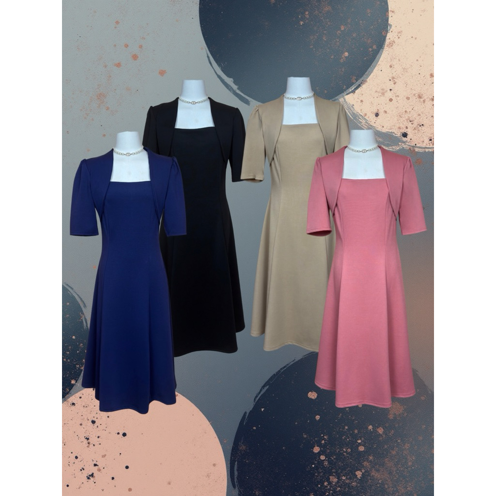 280 เดรสคอเหลี่ยมแต่งเสื้อคลุมแขนสั้น (ผ้าเทพ REEYA) - รูปที่ 2