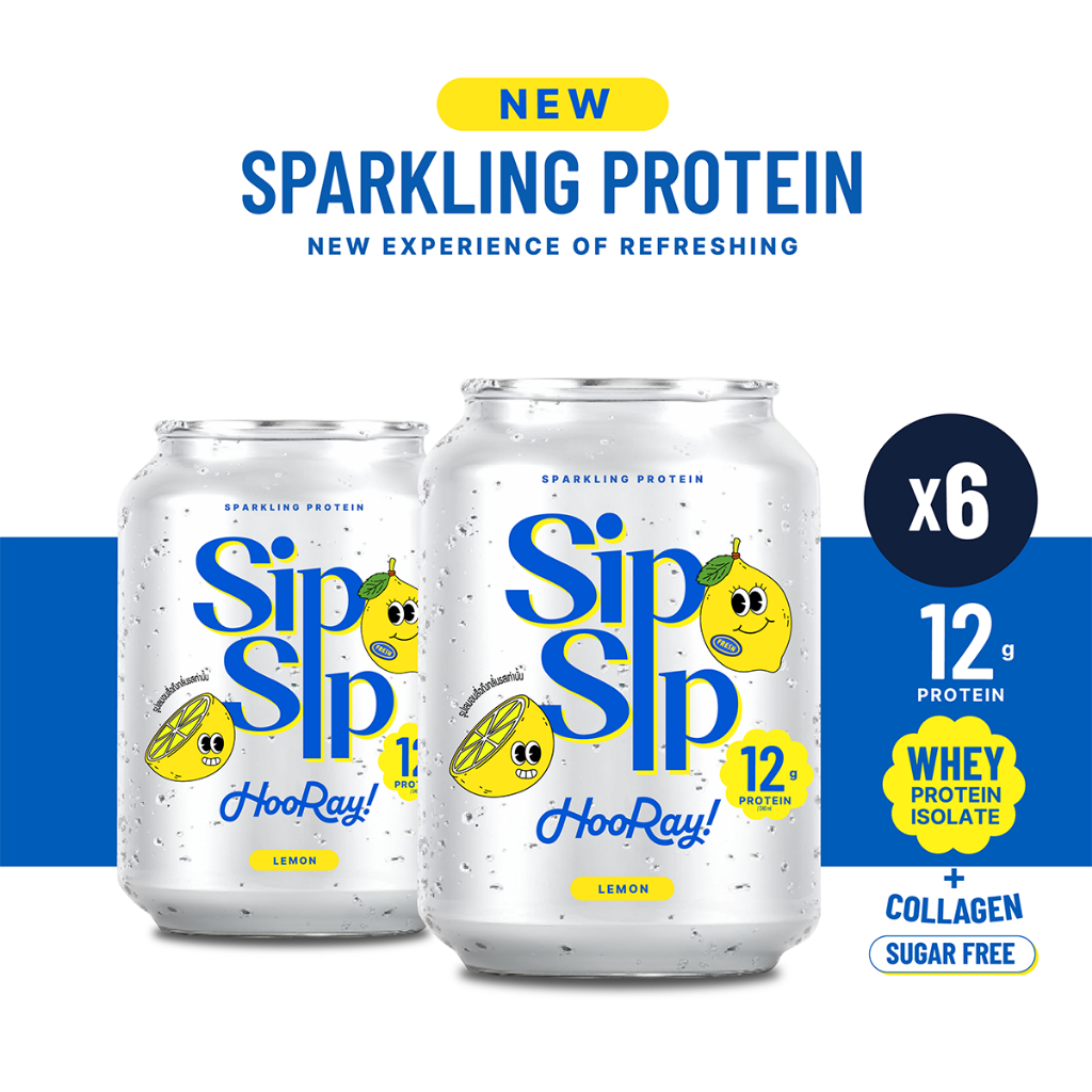 Hooray! SIP SIP Hooray! Sparkling Protein - โปรตีนซ่า Sugar Free กลิ่นเลมอน 240ml. | Pack 6 กระป๋อง