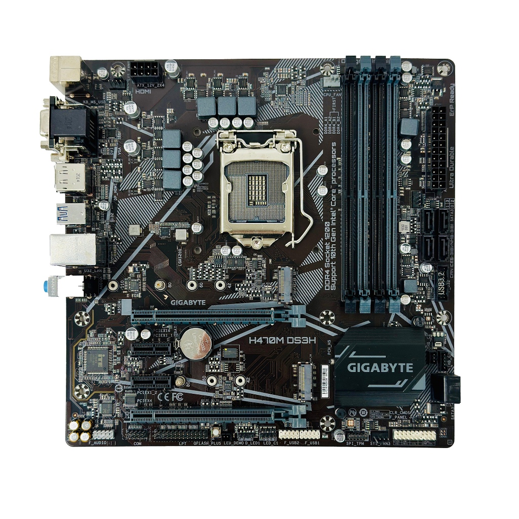 Mainboard GIGABYTE H470M DS3H (LGA 1200) รองรับ CPU Gen 10/11 ใส่แรมได้ 4 แถว มีพอร์ตครบ HDMI/DP/Typ