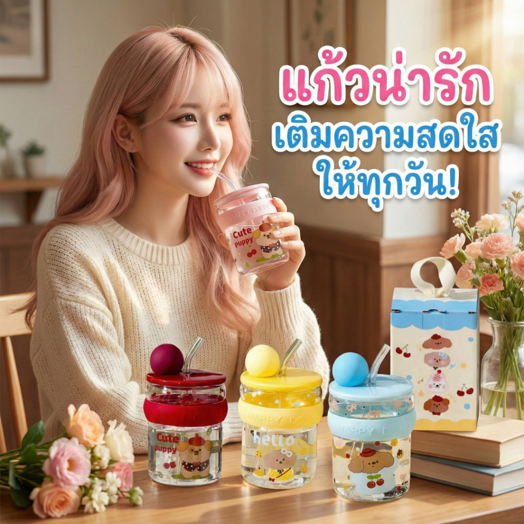 🐮 [พร้อมส่ง] แก้วเซรามิก ลายน่ารัก (ลายวัว) พร้อมฝาปิด+หลอดดอกไม้ 🌼 ฟรี! กล่องของขวัญ 🎁 แก้วกาแฟ ของขวัญจับฉลาก ปีใหม่