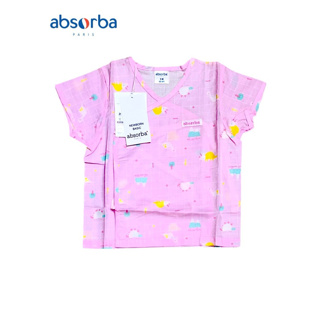 Absorba แอ๊บซอร์บา เสื้อเดี่ยวแขนสั้น ผูกหน้า ผ้าป่าน บางใส่สบาย เหมาะกับอากาศร้อนหน้า สำหรับเด็กอายุแรกเกิด-6เดือน
