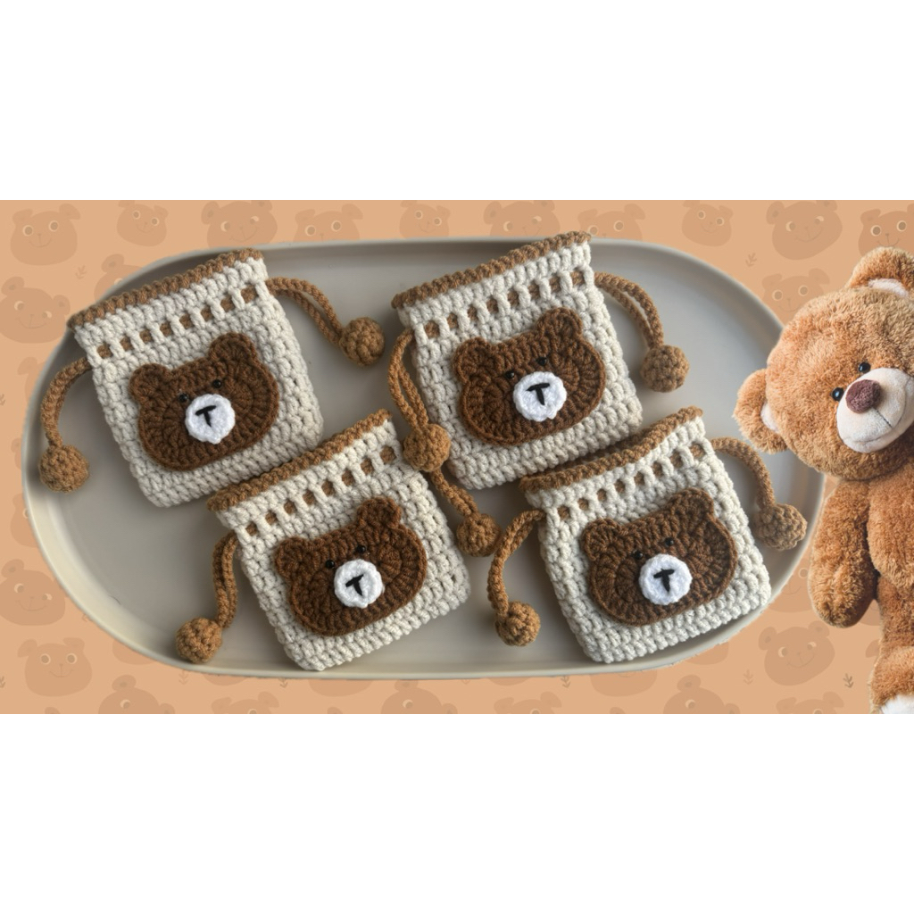 กระเป๋าหูรูดไหมพรมมินิมอลน้องหมี🐻