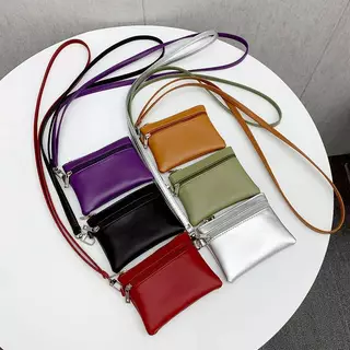 ส่งด่วน GUCSELECTED(B2533) กระเป๋าสตางค์ใบสั้นหนังPUสีพื้อน มีสายสะพายคล้องคอได้-น่ารัก