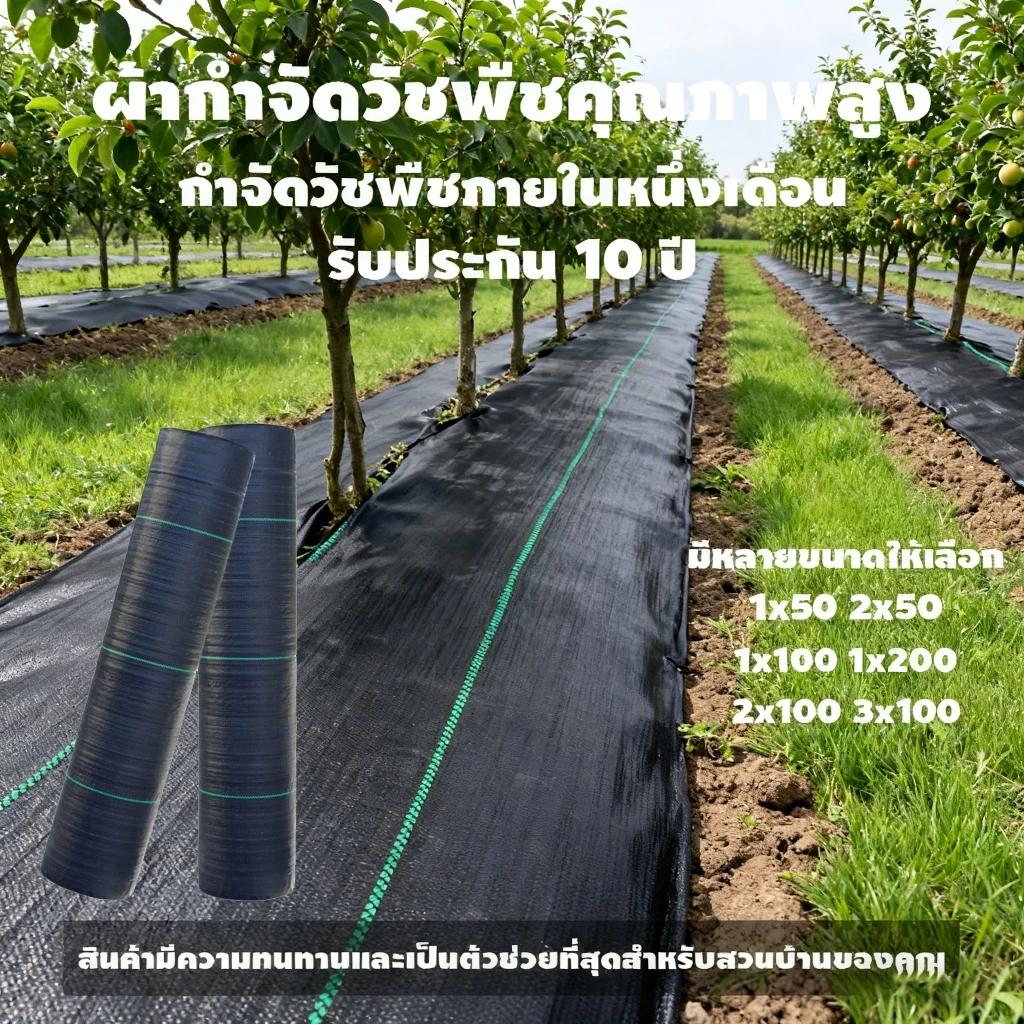 (หนาขึ้น) พลาสติกคลุมดิน ผ้าคลุมหญ้า พลาสติกคลุมวัชพืช กำจัดวัชพืช ผ้าคลุมวัชพืช พลาสติกเกรดส่งออก ผสมUV ฆ่าหญ้า 3×100