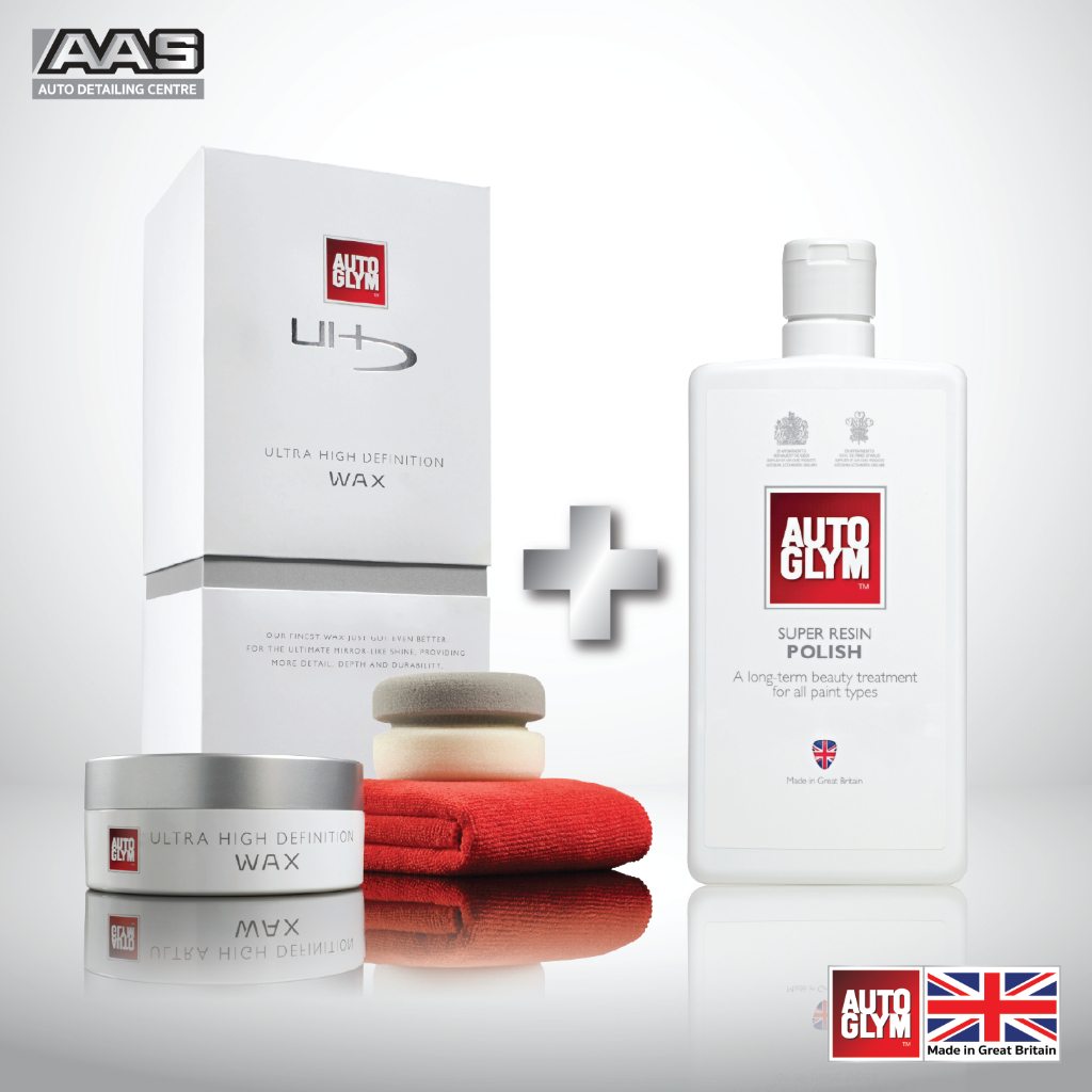 Ultra High Definition Wax 120 g. (เพิ่มมิติความเงา) + Super Resin Polish 500 ml. (ฟื้นฟูผิวสี)