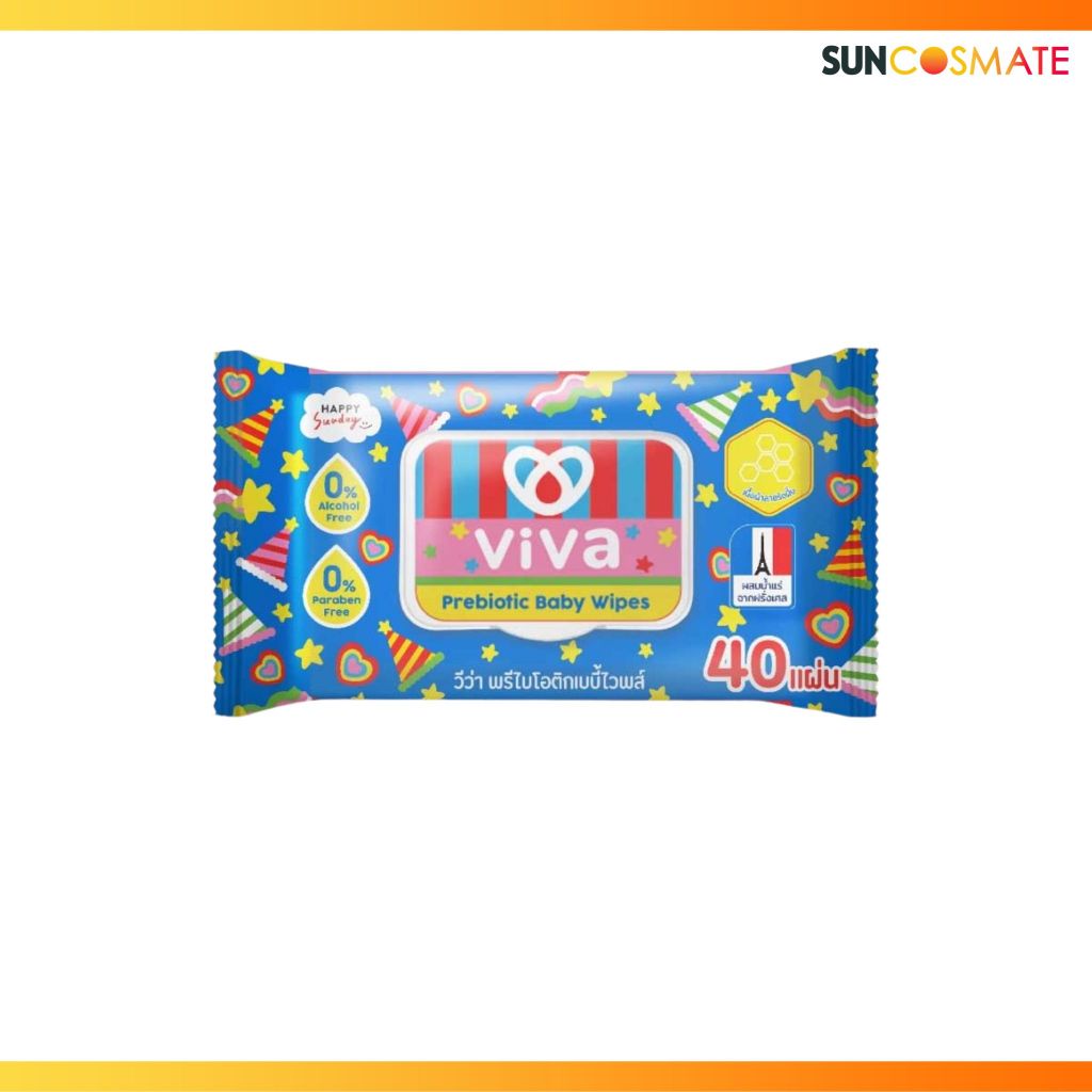 Viva perbiotic baby wipes 40 sheets ทิชชู่เปียก สูตรพรีไบโอติก 40แผ่น จากวีว่า มีพรีไบโอติก