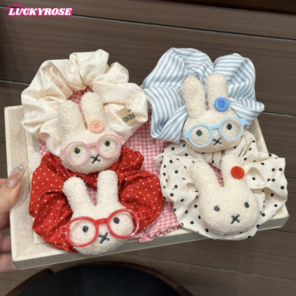LUCKYROSE ยางรัดผมสตรี สไตล์การ์ตูนน่ารัก ตกแต่งด้วยกระต่ายมิฟฟี่ขนปุย