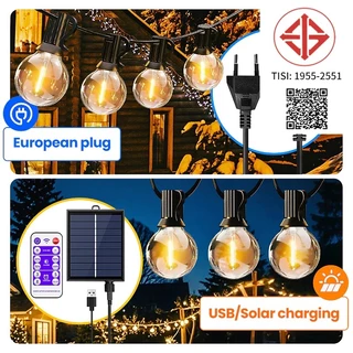 🔥รับประกัน30ปี🔥 ไฟปิงปอง ไฟแต่งสวน ไฟวินเทจ LED 50bulb ไฟตกแต่ง ไฟพลังงานแสงอาทิตย์ ปีใหม่