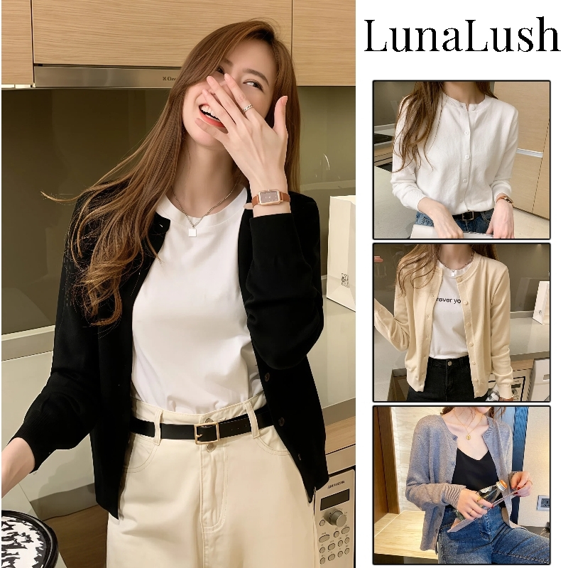 LunaLush✨เสื้อคุณภาพดี เสื้อคลุมคาร์ดิแกรนแขนยาว คาร์ดิแกน คอกลม หลายสี  ผ้าใส่สบาย