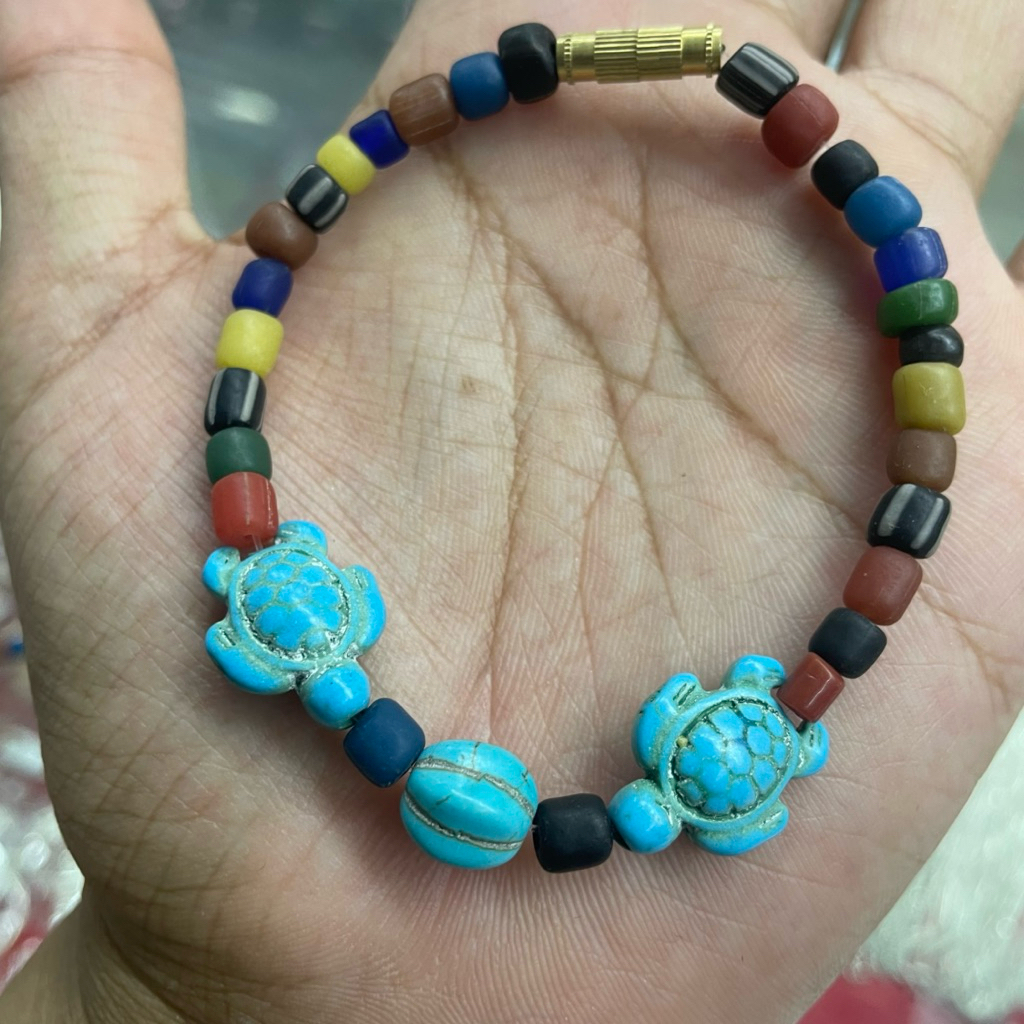 !!หินลูกปัดทราวดี!! หินเทอควอยส์ สร้อยข้อมือหินลูกปัดทราวดี หินแท้ส่งตรงจากนครศรีธรรมราช