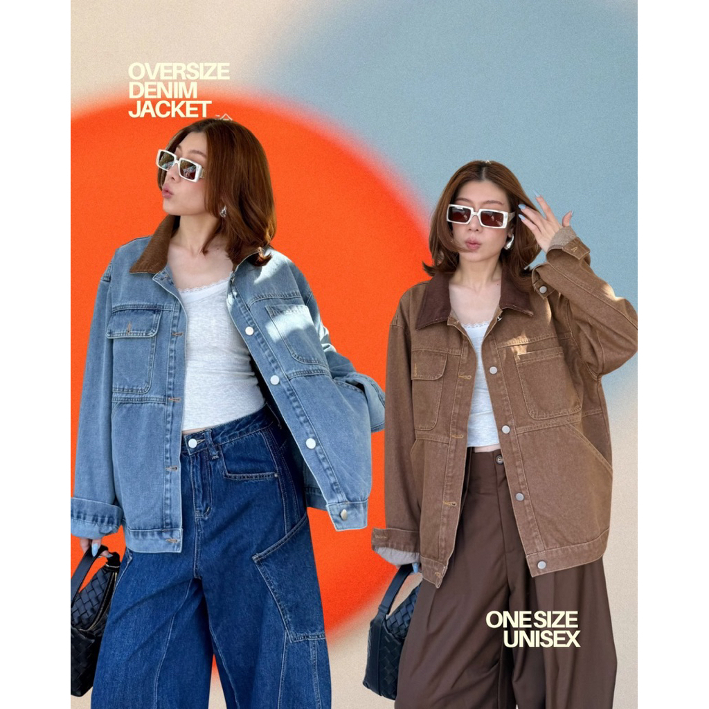 พร้อมส่ง🚩85 STUDIOX2 OVERSIZE DENIM JACKET CORDUROY COLLAR 💙🤎(990฿) เสื้อแจ๊คเก็ตยีนส์ทรงโอเวอร์ไซส์ ปกลูกฟูก ดีเทล