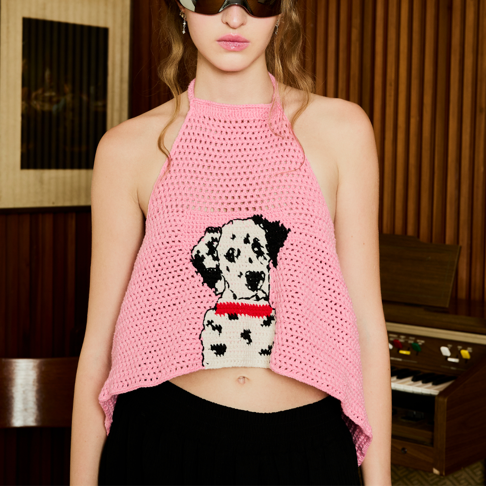BLACKDOG BKK - Dalmatian crochet top  เสื้อถักมือน้องหมาจุด - HD003