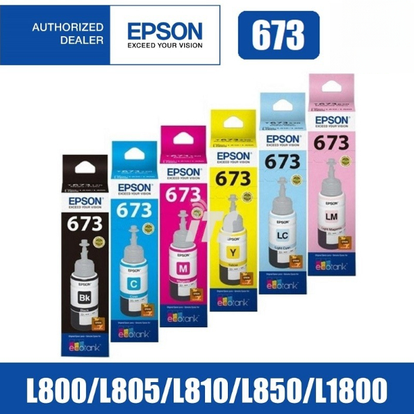 EPSON T673 น้ำหมึกเติมแท้ EPSON L800,L805,L810,L850,L1800 (BK,C,M,Y,LC,LM)