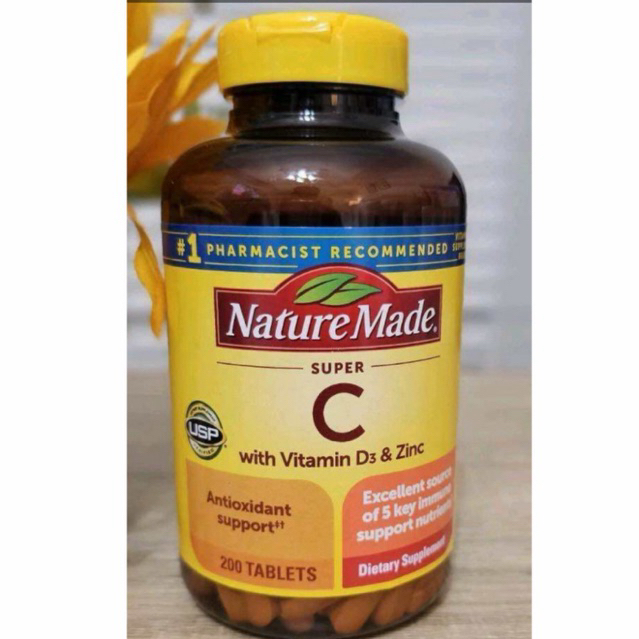 Nature Made Super C Exp.06/2027 (แพ็กเกตใหม่รูปแรกนะคะ)VitaminD + zinc Complex 200 Tablets