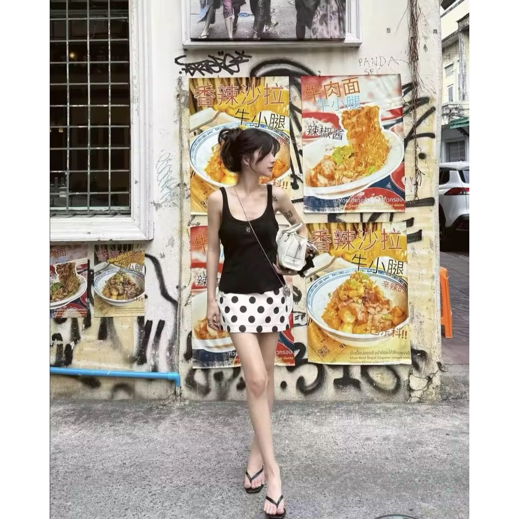 MELDA DOT WHITE MINI SKIRT กระโปรง S (มือสอง)