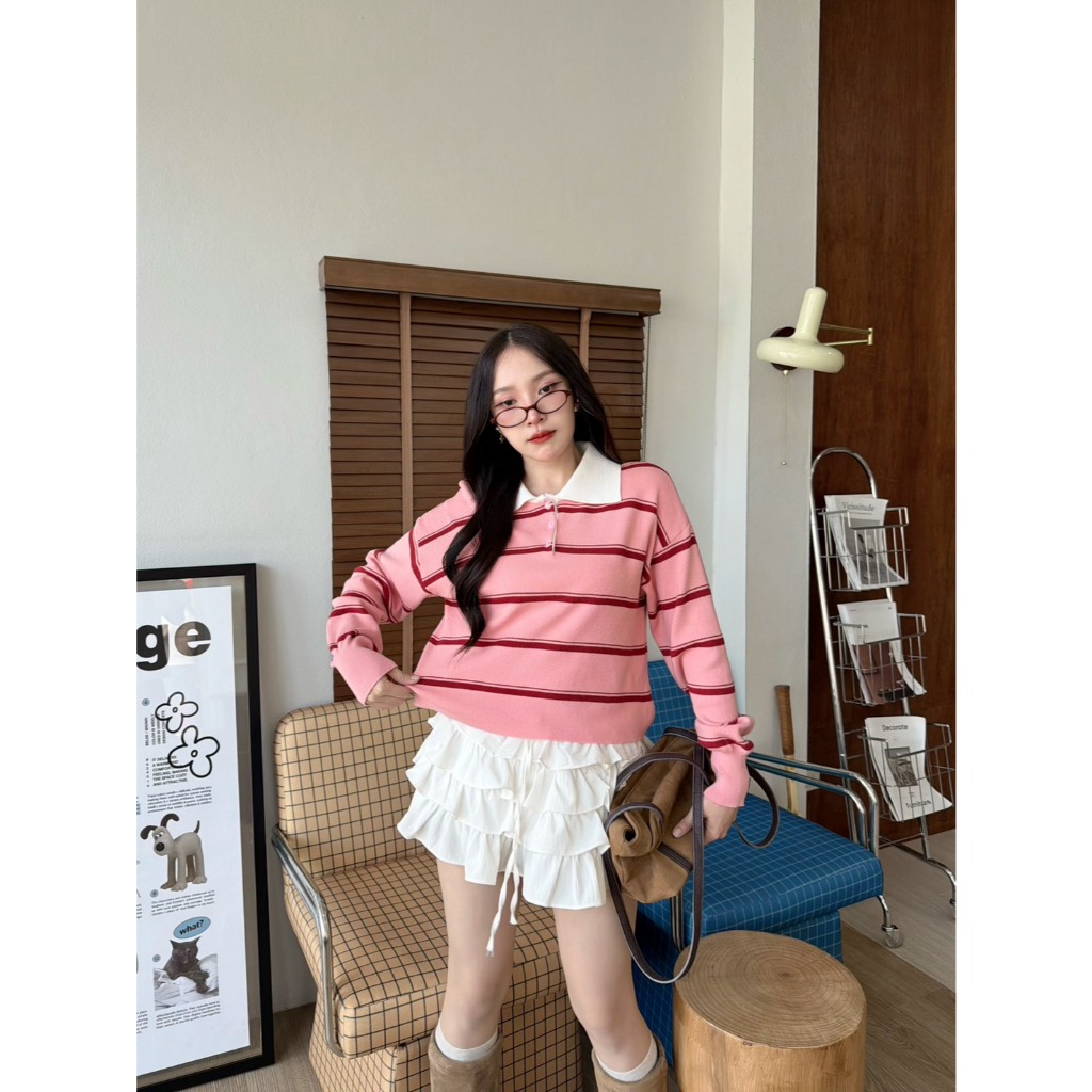 เสื้อไหมพรมแขนยาวสเวตเตอร์ ลายริ้ว เนื้อนุ่ม ไหมพรมเนื้อเกรดพรีเมี่ยม Cookie Bear ราคา ถูกที่สุด ดีลบีเคเค แกลเลอรีภาพที่ 4