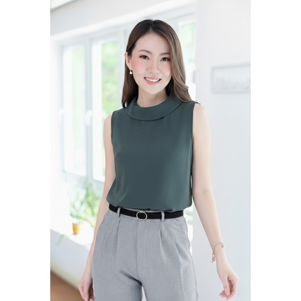 Narinari : MT5500 High Neck Sleeveless Blouse