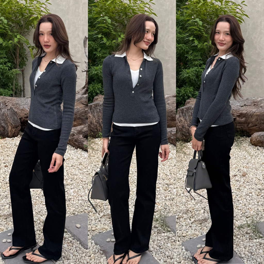 [เก็บโค้ด Trendy ลด30% เหลือ 525.-] Sleek black jeans (สลีค) กางเกงยีนส์ทรงกระบอกเล็กขาตรง เอวสูงขาเรียวยาว