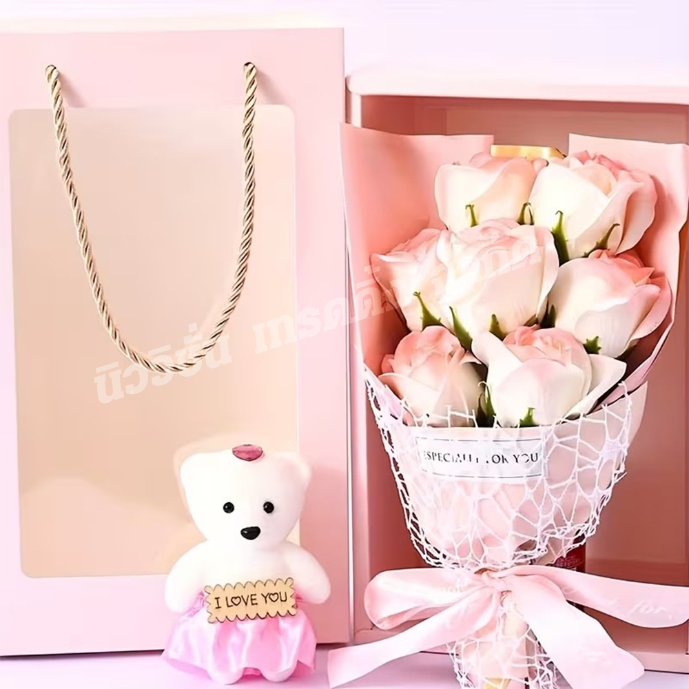 K-001 ช่อดอกกุหลาบ ตุ๊กตาหมี ดอกไม้แห้ง ช่อดอกไม้ ของขวัญวันวาเลนไทน์ เทศกาลต่างๆ พร้อมถุงกระดาษ เลือกสินค้าก่อนสั่ง - รูปที่ 7