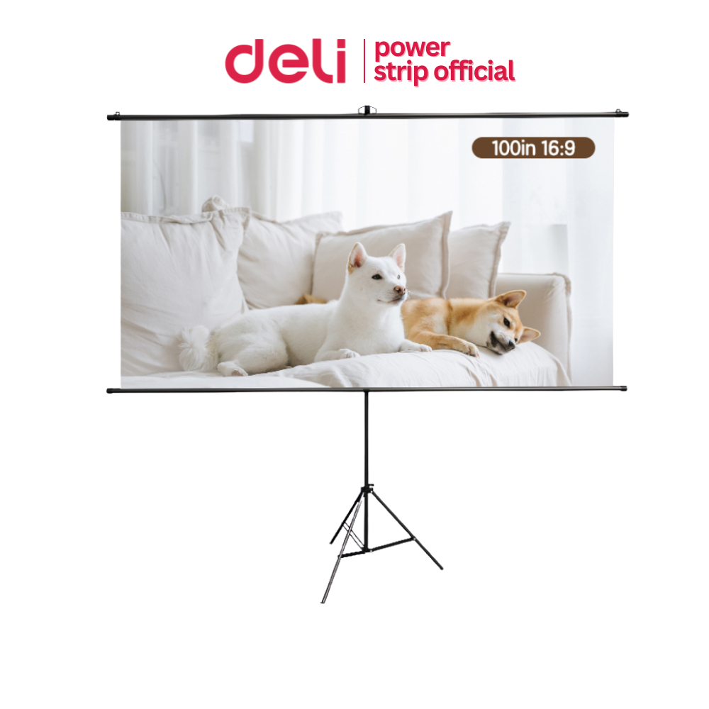 Deli จอโปรเจคเตอร์ จอรับภาพ ขนาดจอ 100 นิ้ว ภาพคมชัด แบบตั้งพื้น แขวนผนัง ใช้งานได้ทุกที่ Projector