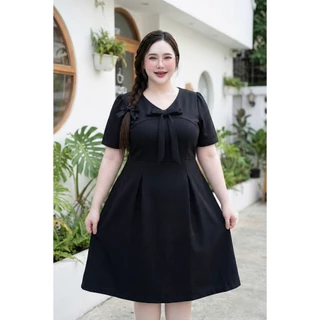 E13-H22เดรสสั้นแต่งโบว์-เรียบร้อยหรูหรางานสาวอวบพลัสไซส์🤩รวมไซส์ มี2ขนาด M อก38-40" L เอว 40-54" ยาว 26"